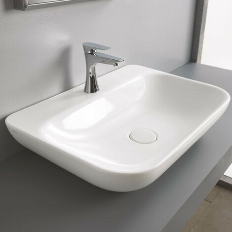 Lavabo d'Appoggio o Sospeso DIVA 18 - 65x46xH18 cm - Senza Foro Troppopieno