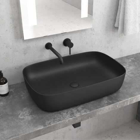 Lavabo d'Appoggio TONDEGGIANTE - 60X39X10 CM - NERO OPACO
