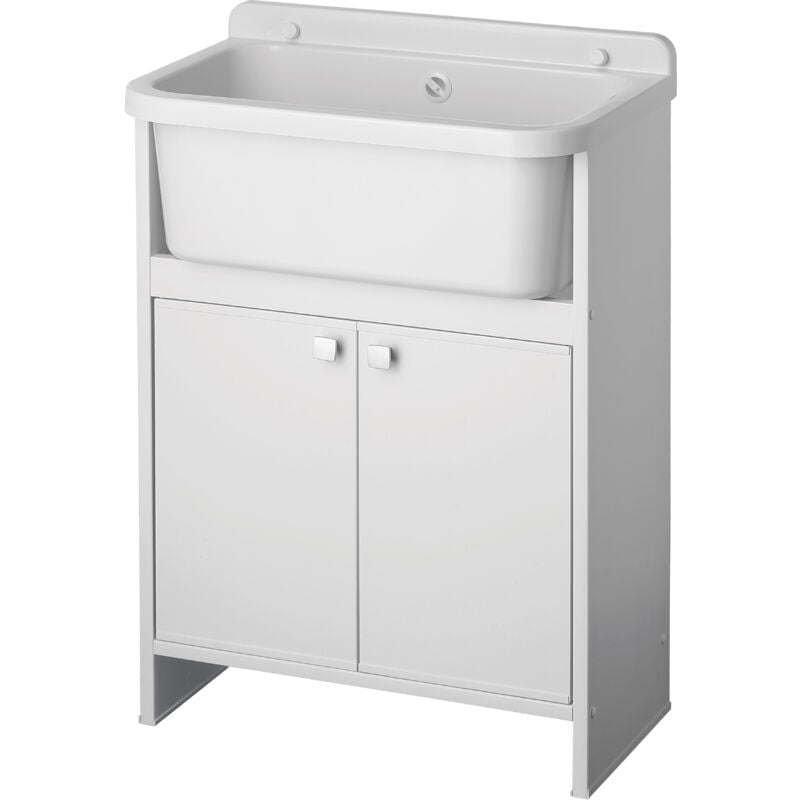 Lavabo économiseur d'espace en pvc en kit Intérieur/Extérieur avec Pilozzo 55 cm et grille blanc