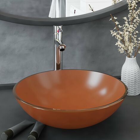 Lavabo de bain avec robinet et drain à poussoir Verre trempé 11