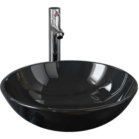 Lavabo de bain avec robinet et drain à poussoir Verre trempé CFW314122
