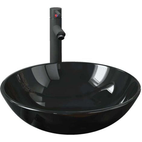 Lavabo de bain avec robinet et drain à poussoir Verre trempé CFW769789