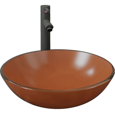 Lavabo de bain avec robinet et drain à poussoir Verre trempé CFW771894