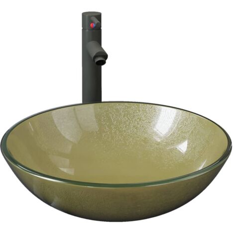 Lavabo de bain avec robinet et drain à poussoir Verre trempé CFW797147
