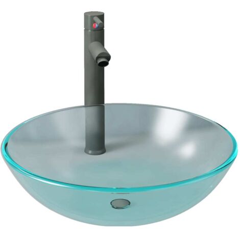 Lavabo de bain avec robinet et drain à poussoir Verre trempé CFW979004