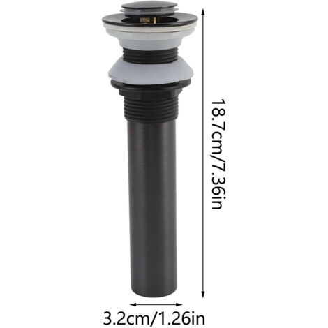 Lavabo de baño en latón y acero inoxidable, tapón con pulsador, sin rebosadero, kit de desagüe para lavabos de 41-50 mm con varilla elevadora.