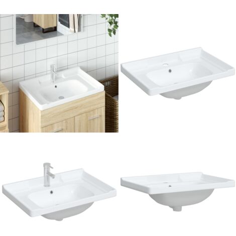 Lavabo de baño rectangular cerámica blanco 71x48x23 cm - Cerámica blanca - Lavabo de baño