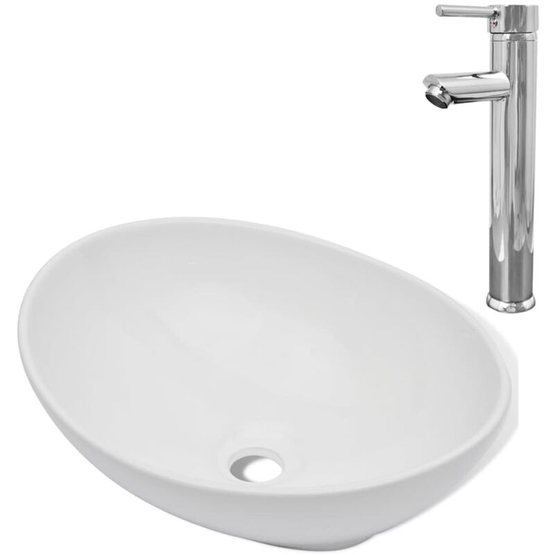 

Lavabo de Baño con Grifo Mezclador Cerámica Blanco Ovalado - Blanco - Vidaxl