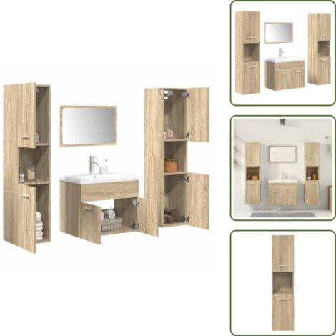 Lavabo de baño - vidaXL Juego de muebles de baño 5 pzas madera ingeniería roble Sonoma - Almacenamiento de baño