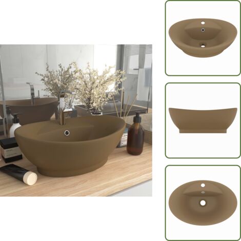 Lavabo de baño - vidaXL Lavabo lujoso con rebosadero cerámica crema mate 58,5x39 cm - Lavabo de cocina