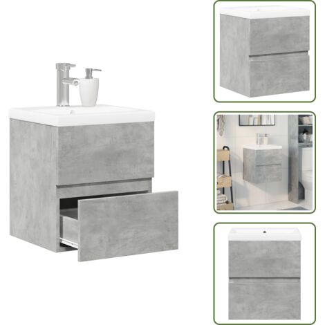 Lavabo de baño - vidaXL Set muebles de baño 2 piezas madera contrachapada gris hormigón - Muebles de baño de madera