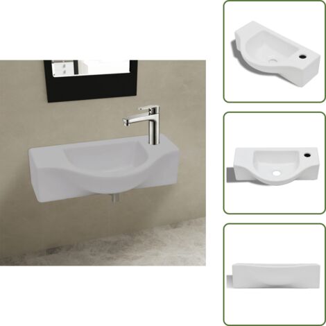 Lavabo de cerámica blanco con agujero para grifo - Lavabo blanco