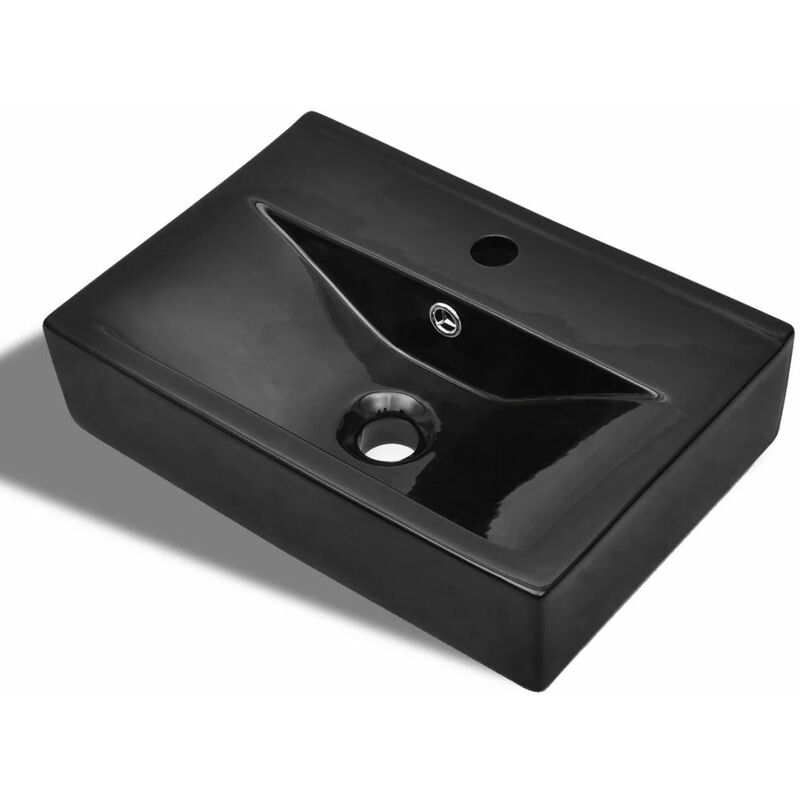 

Lavabo de ceramica con agujero para grifo/desague negro rectangular