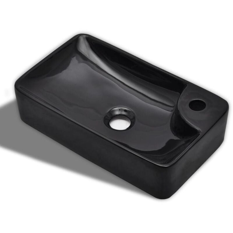 

Lavabo de Cerámica con Orificio de Grifo y Desagüe Negro - Negro - Vidaxl