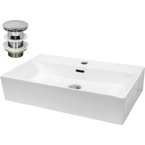 Ecd Germany Lavabo sobre encimera con desagüe desbordamiento 515x360x130 mm lavamanos diseño angular 515 360