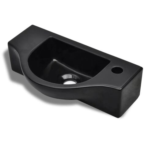 Lavabo de cerámica con orificio de grifo/desagüe negro vidaXL