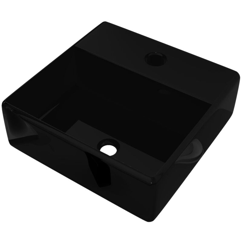 

Lavabo de Cerámica Cuadrado con Orificio de Grifo y Desagüe Negro - Negro - Vidaxl