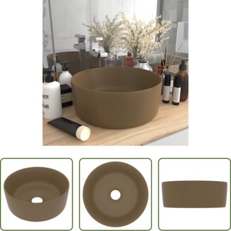 Lavabo de cerámica -  Lavabo de lujo redondo cerámica crema mate 40x15 cm