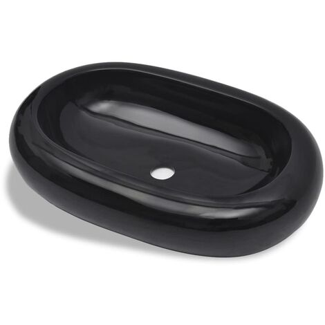 Lavabo de cerámica negro ovalado vidaXL
