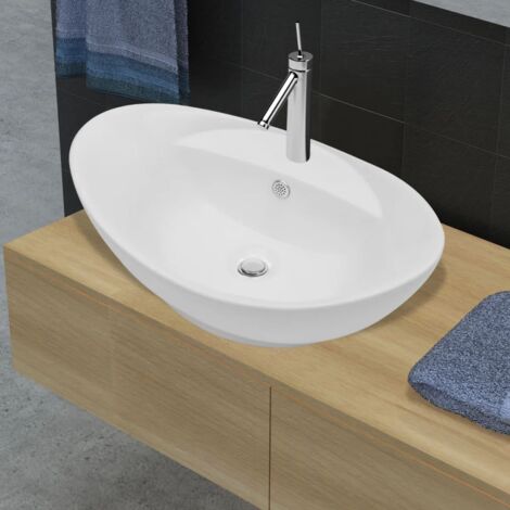 vidaXL Lavabo de Baño Aseo Lujoso de Cerámica Ovalado 40x33 cm Blanco/Negro