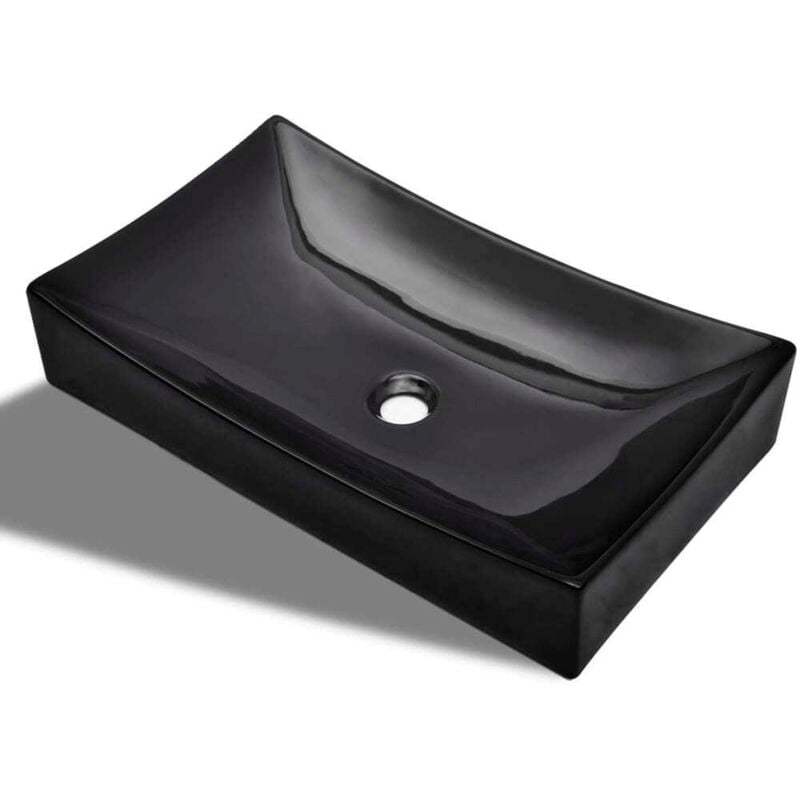 

Lavabo de Cuarto de Baño de Cerámica Porcelana Art Rectangular Negro Brillante - Negro - Vidaxl