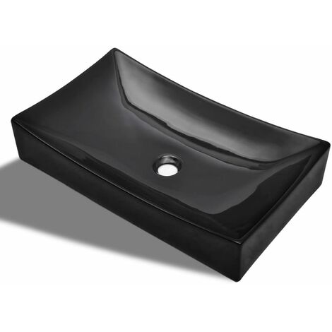 Lavabo Sobre Mueble Rectangular Curvas Moderno Cerámica Blanco/Negro