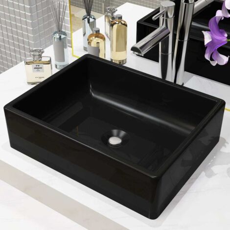 Lavabo de cerámica rectangular negro 41x30x12 cm vidaXL
