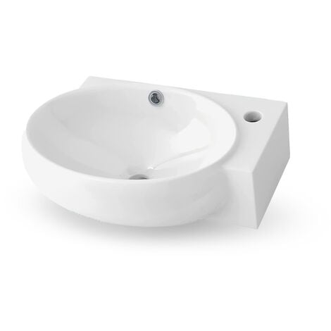 Lavabo De Ceramica Sobre Encimera Ovalado Blanco Brillo Para Colgar A Pared 43 x 28 x 12 cm SOVAL-W