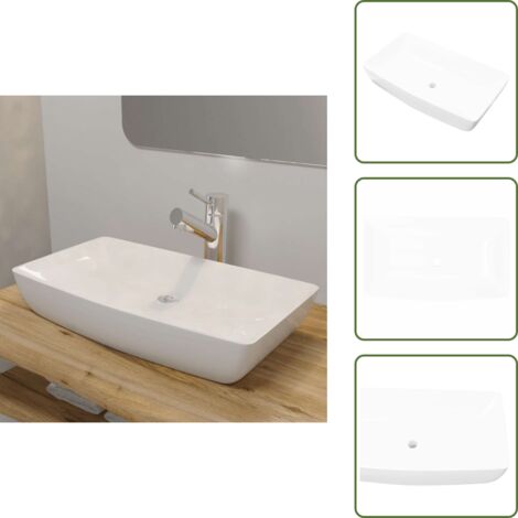 Lavabo de cerámica - vidaXL Lavabo lujoso rectangular ceráminca blanco 71x39 cm - Diseño moderno