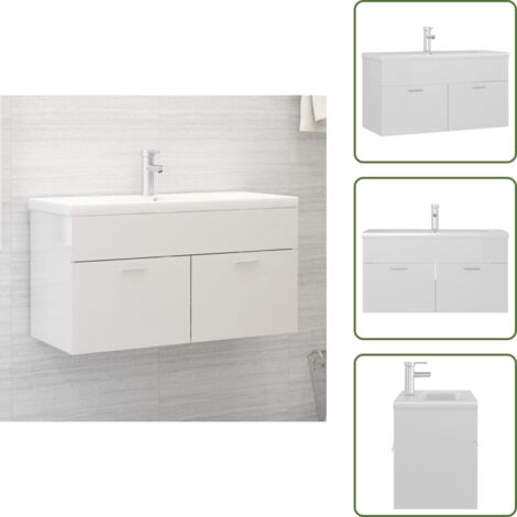 Lavabo de cerámica - vidaXL Mueble con lavabo madera de ingeniería blanco brillante - Armario blanco brillante