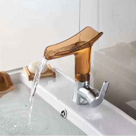 Lavabo de cobre en cascada con agua fría y caliente, lavabo de tocador, grifo de lavabo de encimera para el hogar, color marrón