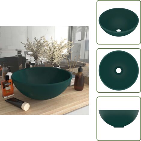 Lavabo de cocina - vidaXL Lavabo de lujo redondo cerámica verde oscuro mate 32,5x14 cm - Lavabo de lujo