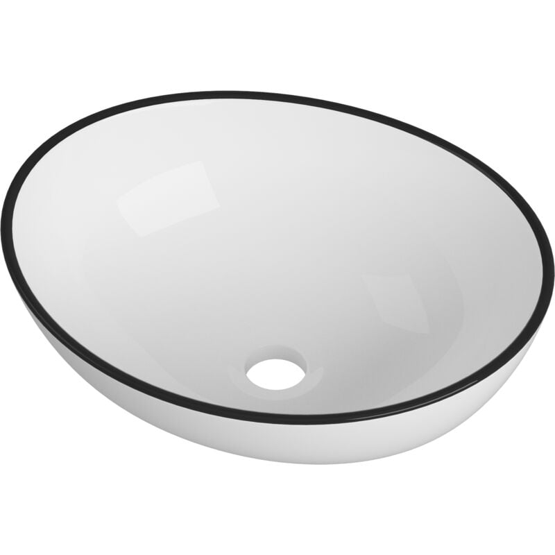 Lavabo de comptoir ovale ceramique blanche salle de bain bord noir dora 85031083