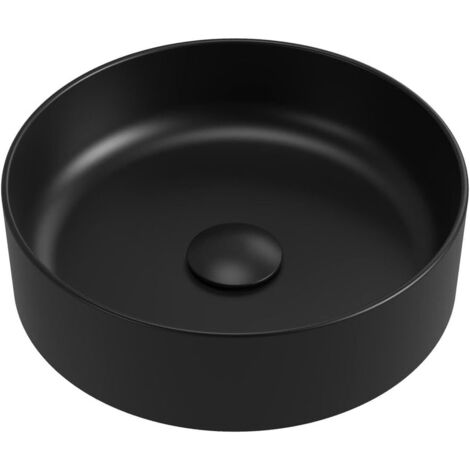Lavabo de comptoir rond en céramique noire mate de 42 cm