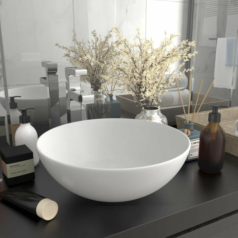 

Lavabo de cuarto de bano redondo ceramica blanco mate