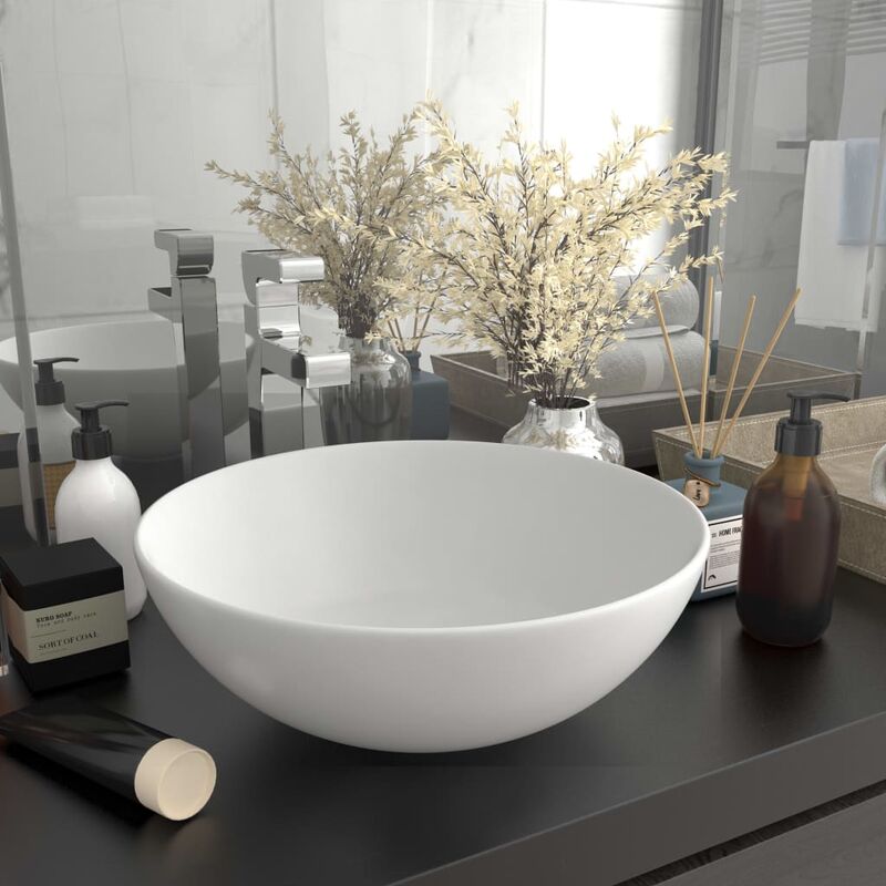 

Lavabo de cuarto de baño redondo cerámica blanco mate