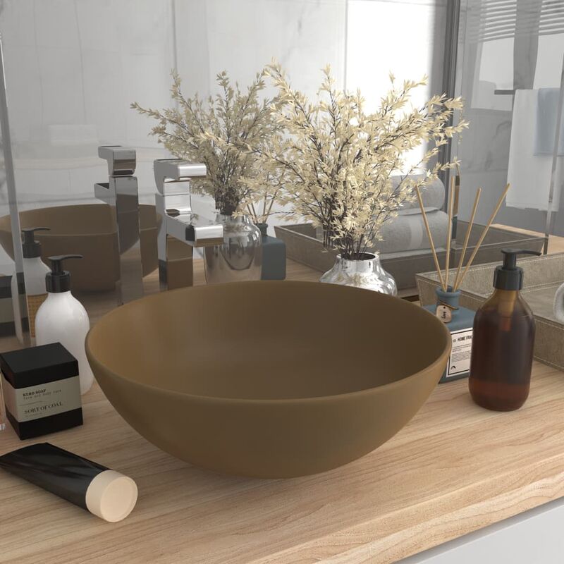 

Lavabo de cuarto de baño redondo cerámica crema mate