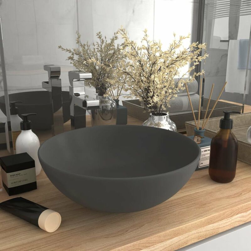 

Lavabo de cuarto de bano redondo ceramica gris claro