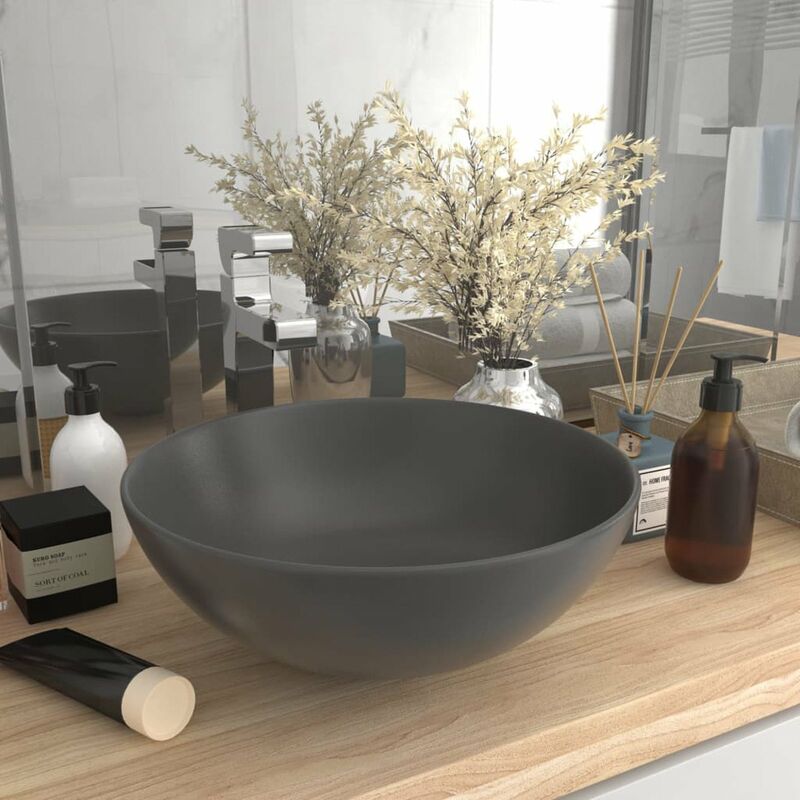 

Lavabo de cuarto de bano redondo ceramica gris oscuro