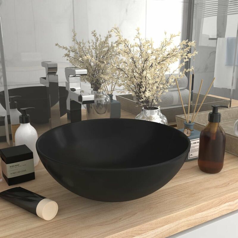 

Lavabo de cuarto de bano redondo ceramica negro mate