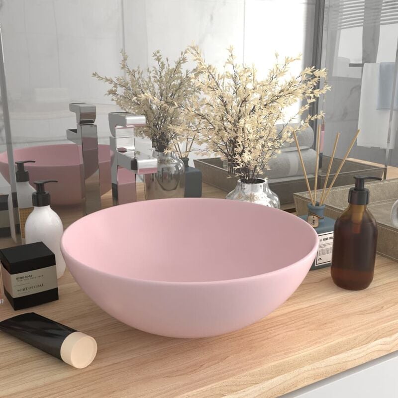 

Lavabo de cuarto de baño redondo cerámica rosa mate