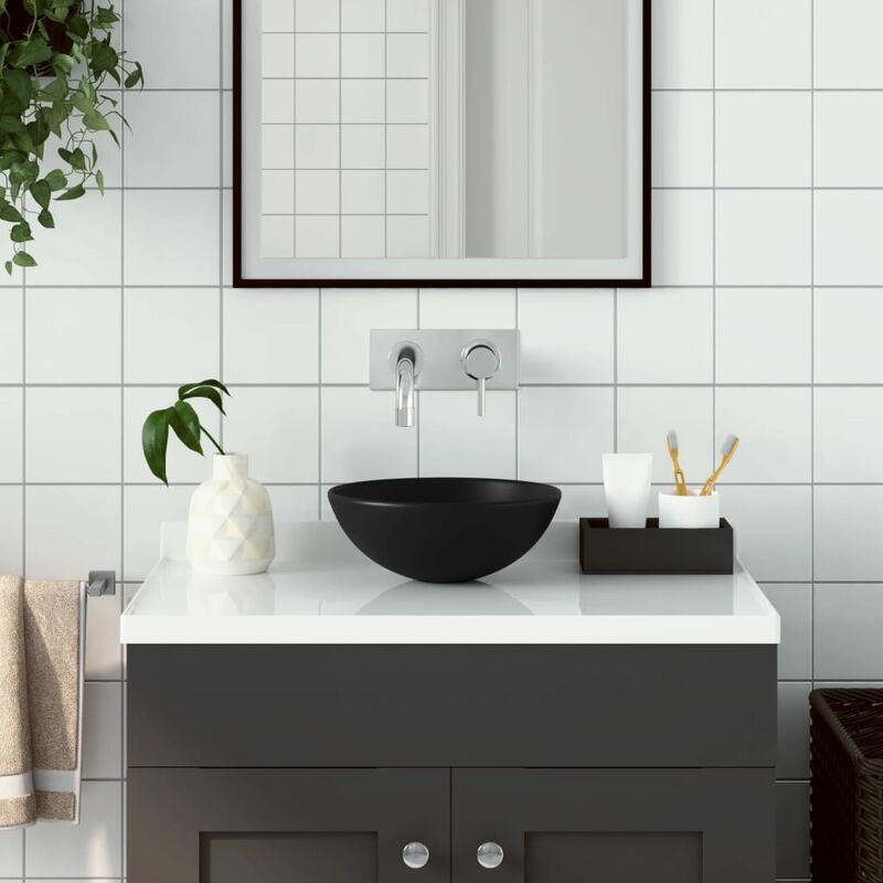 

Lavabo de cuarto de bao redondo cerámica negro mate - Negro