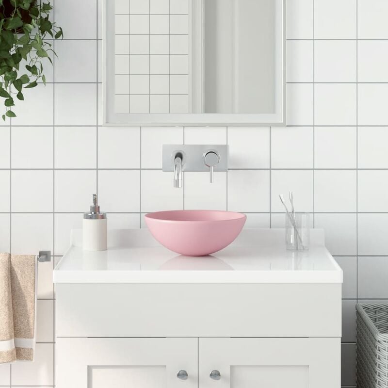 

Lavabo de cuarto de bao redondo cerámica rosa mate - Rosa
