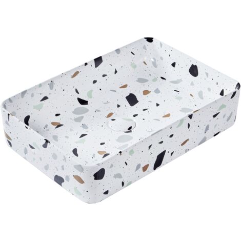 Lavabo de encimera baño cerámica efecto terrazo rectangular blanco 61 x 35 cm Nules