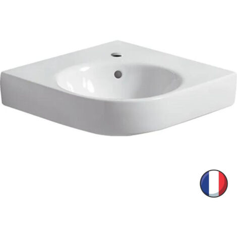 Lavabo de esquina compacto Geberit Renova, 69,5x61,5cm, orificio para grifo central, blanco