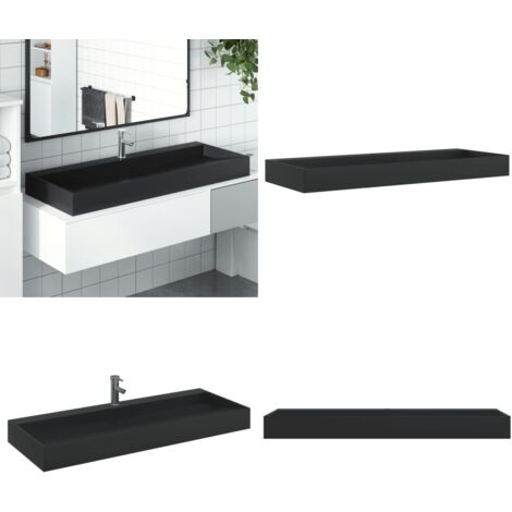 Lavabo de fundición de mineral/mármol negro mate 120x46x11 cm - Lavabo negro mate - Lavabo sobre encimera