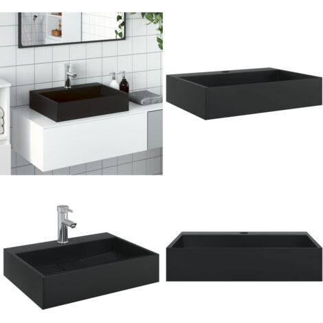 Lavabo de fundición de mineral/mármol negro mate 50x38x11 cm - Lavabo negro mate - Lavabo sobre encimera