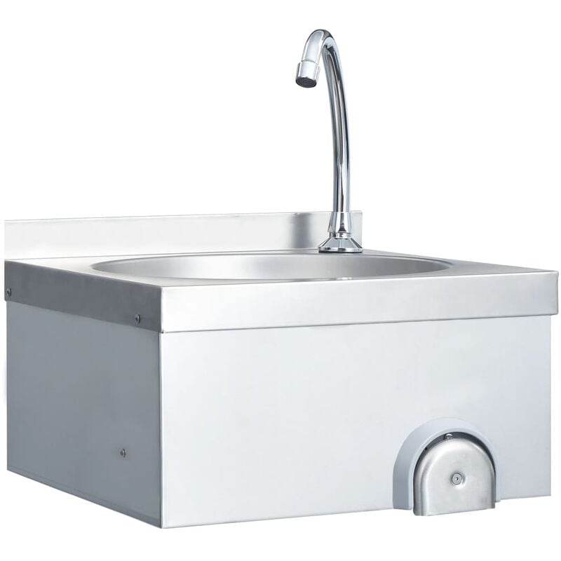 Lavabo de lavage des mains avec robinet et distributeur de savon lave-mains vasque à poser cuisine de cantine atelier 40 x 40 cm acier inoxydable