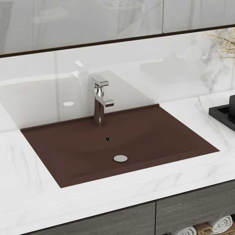 

Lavabo de lujo agujero de grifo cerámica marrón oscuro 60x46 cm