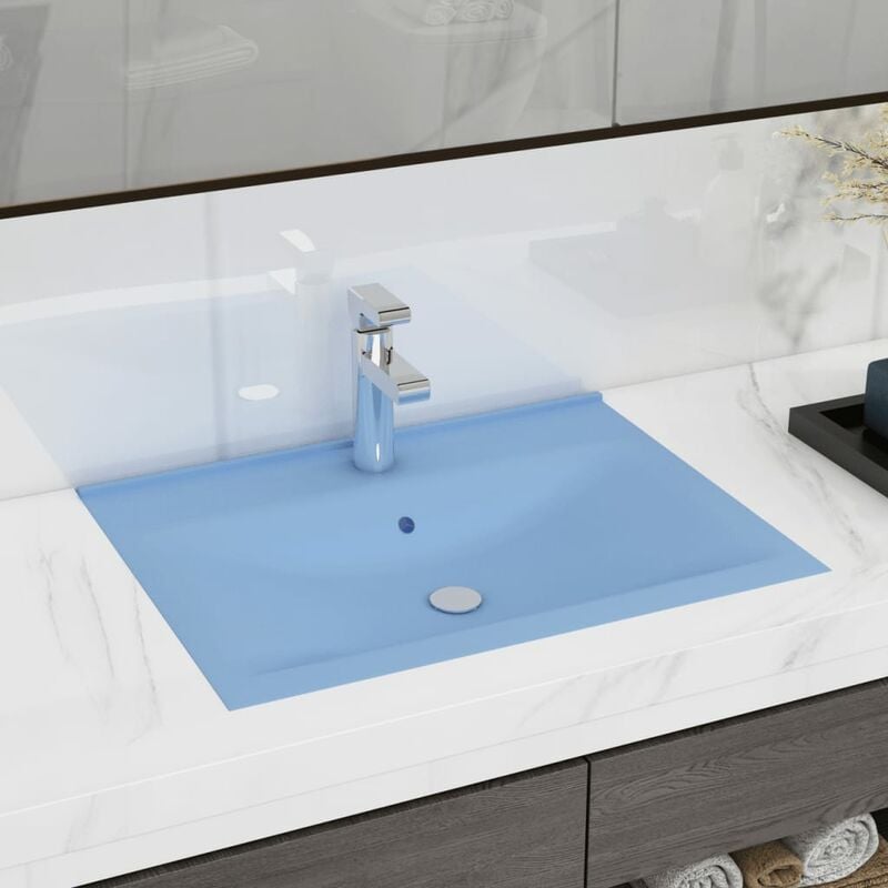 

Lavabo de lujo con grifo cerámica 60x46 cm azul claro